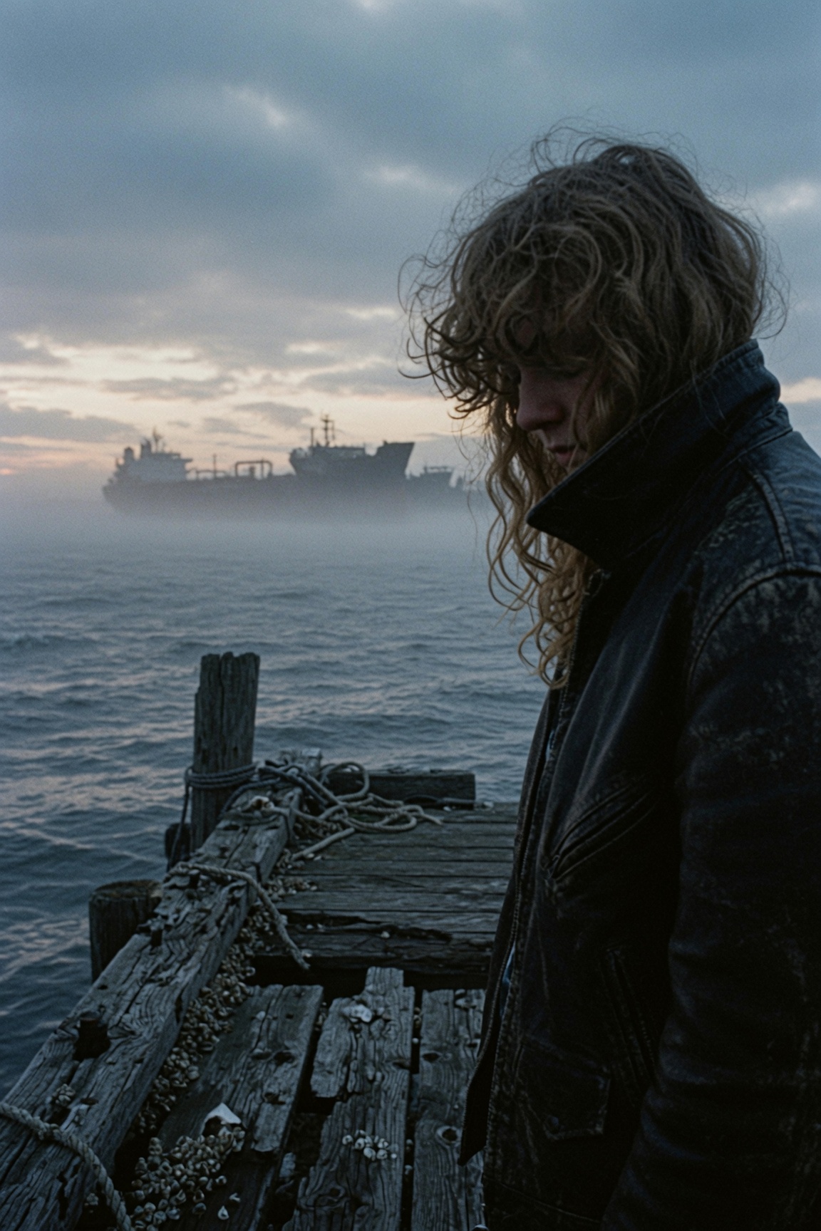 LI BLACK on a pier at dusk